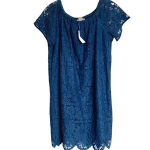 Sapphire blue lace dress. off the shoulder